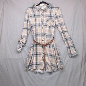 No Comment Business Casual Plaid Tunic Dress Tan & Gray Women Size | L